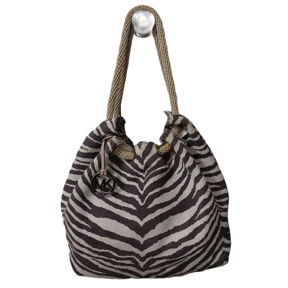 Michael Kors Zebra Print Canvas Shoulder Bag Satchel - Picture 1 of 11
